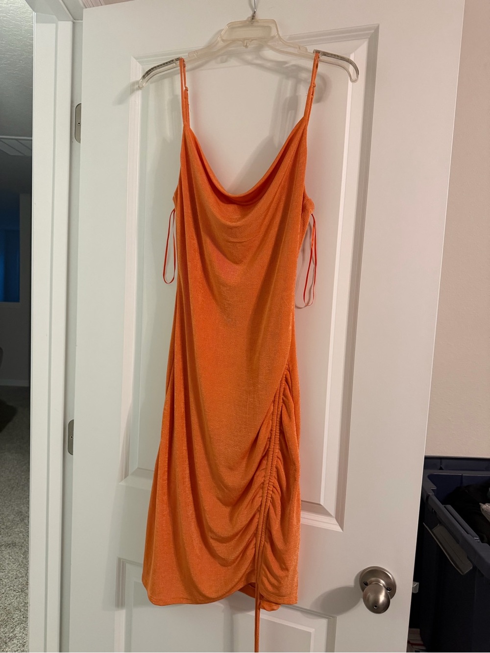 Fashion Nova Orange Cowl Midi Dress with Side Ruching